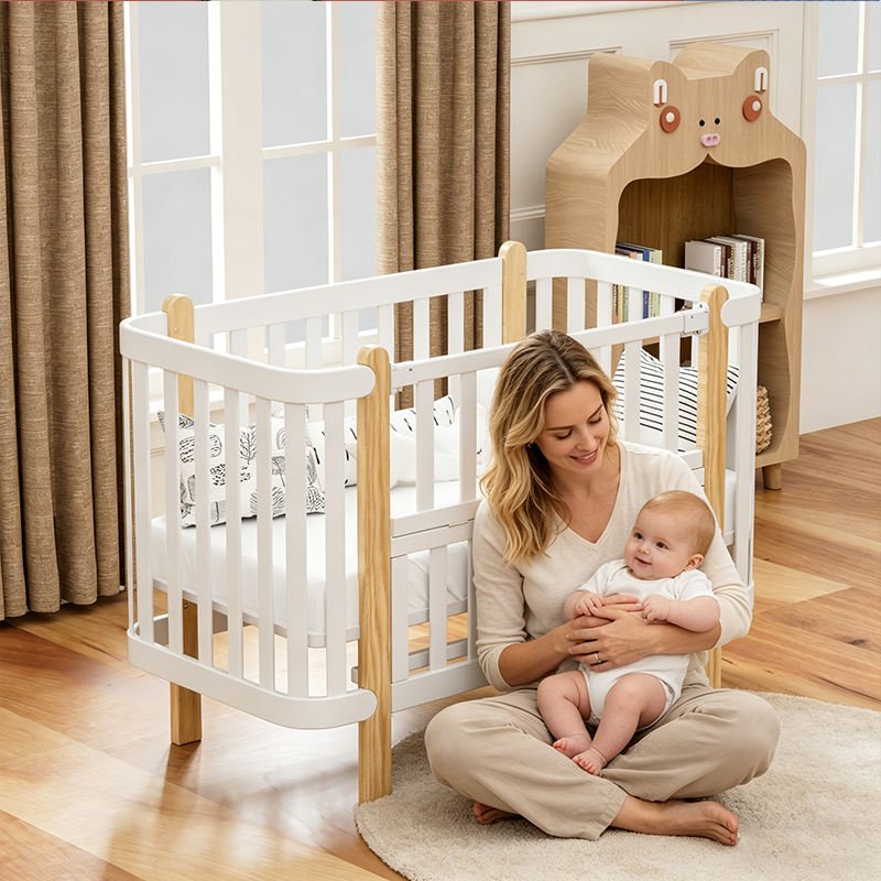 Baby Crib, Wooden Infant Cot Bed, Baby Bedroom Bedside Crib